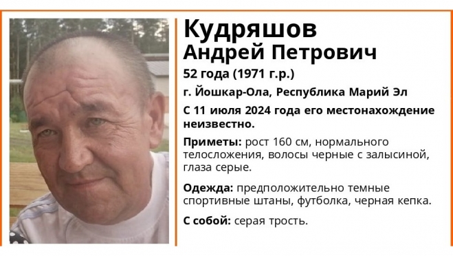 В Йошкар-Оле неделю назад пропал 52-летний мужчина