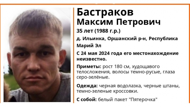 В Оршанском районе потерялся 35-летний Бастраков Максим