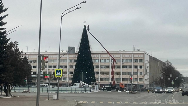 В Йошкар-Оле на главной новогодней ели установили звезду