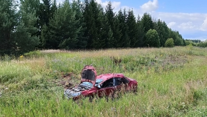 В Мари-Турекском районе пьяный водитель и его пассажир опрокинулись на «Ладе Гранте»