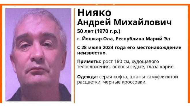 Три недели в Йошкар-Оле не знают о местонахождении 50-летнего Андрея Нияко